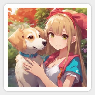 Anime Girl with a cute Dog #003 Magnet